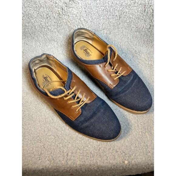 GH Bass Womens Dixie Saddle Shoes Oxfords Flats Denim Brown Trim Laces Up Sz 10M - Picture 2 of 14